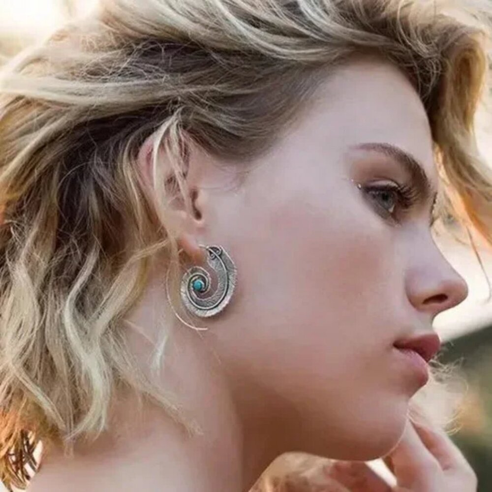 Hoop Earrings Boho Silver Turquoise NWT 💙 - Picture 3 of 6